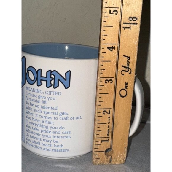 Personalized Ceramic Mug "John" By Papel Poetry By Marci G. 12 Oz White & Blue G - Picture 5 of 5